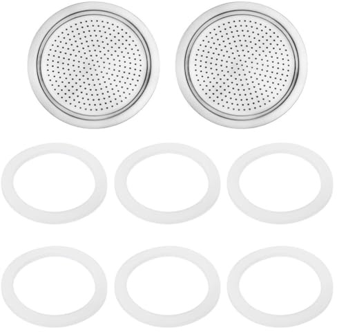 Opatiny for Moka Pot Replacement Filters and Silicone Gasket Seals Set - Stovetop Espresso Makers, 2 Filters and 6 Seals Included