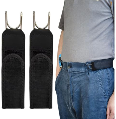 Erconsso 2 stycken metallhåks elastiskt bälte, spännlöst bälte för män och kvinnor, osynligt stretchbälte för män, jeans, arbete, casual, business, hemma, resor, pendlande, utomhusvandring, Svart