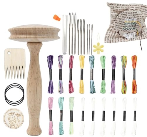 Stopfpilz Holz Set, Stopfset Zum Nähen, Stopfpilz Garn Ausbesserung Sets, Tragbar Set für Das Stopfen Von Socken, Stopfpilzs Nähwerkzeug mit Stretch Halter, für Socken, Pullover, Hosen, Hüte
