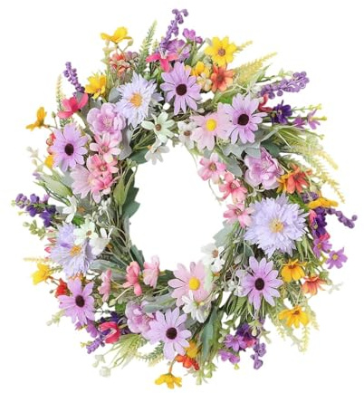 Baoblaze Artificial Floral Wreath Colorful Flowers Garland Spring Summer Garland Front Door Wreath Creative Centerpieces Hanging Decoration for Front Door, Wall, Balcony, Festival Decor, Style A
