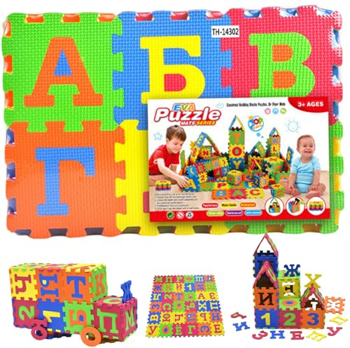 Jorzer 36 Tiles Puzzle Carpet 31x31 EVA Foam Baby Mat for Floor Interlocking Russian Alphabet Foam Puzzles Mat for Play & Exercise Play for Babies and Toddlers Assorted Color Puzzle Carpet
