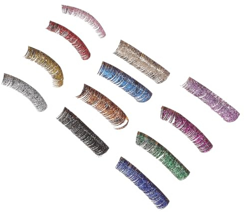 Ciglia Finte Glitter Cosplay 6 Paia in Fibra per Extension | Uso per Halloween e Festival, Aspetto Brillante e Vivace, Finitura Liscia, Rimozione Semplice Colore Casuale