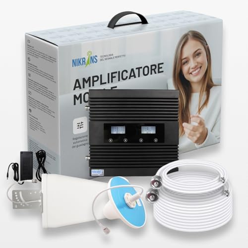 NIKRANS Ripetitore Segnale Cellulare 4G LTE GSM 2G 3G - Banda 3/8 (900/1800Mhz) - Supporta TIM Vodafone Wind Tre - Doppia Banda Amplificatore Cellulare - Certificato CE RoHS