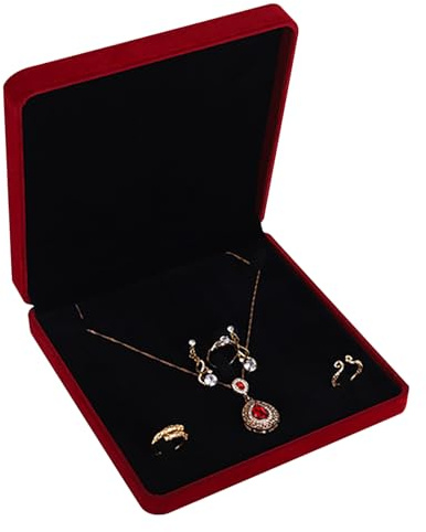 Amexo Conjunto Joyas Terciopelo, Set de Joyería Caja Almacenamiento Joyas Caja de Regalo Terciopelo para Mujeres Collar de Joyas Pendientes Anillo (Rojo Vino A)