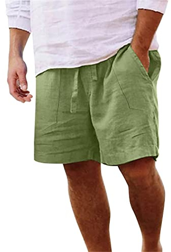 Pantaloncini Lino Uomo Estivi Bermuda Uomo Pantaloni Corti Cotone Leggero Comodo Baggy Pantaloncini Uomini Larghi con Tasche e Coulisse Sportivi Casual Pantalone Corto Shorts da Spiaggia Taglie Forti