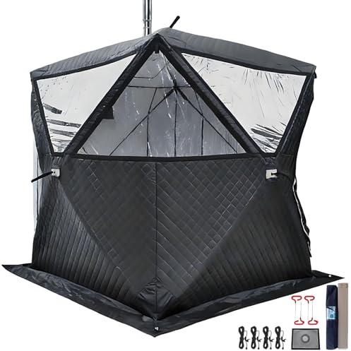 SENODON Tienda De Sauna para Exteriores para 3-5 Personas, Refugios para Pesca En Hielo, Cabaña Aislada para Pesca En Hielo En Invierno, Tienda De Pesca En Hielo para El Jardín(Black Sauna-2.1m)