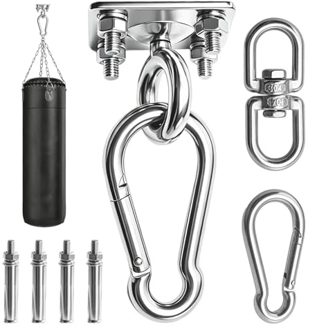 Gancho de techo de acero inoxidable resistente giratorio 360° – Soporte para saco de boxeo, hamaca colgante, gancho columpio, capacidad de carga 300 kg – Soporte de techo para porche, yoga, gimnasio