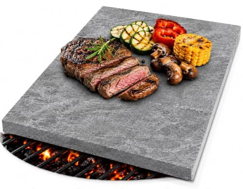 SLATEEX® Piastra in pietra ollare 40 x 20 x 2 cm, pietra naturale italiana, resistente al calore fino a 900 °C, per barbecue a gas, carbonella e forno