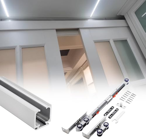 Generiskt skjutdörrsystem med mjuk stängningsfunktion och låg ljudnivå, 6 m aluminiumskjutdörrsbeslag för innerdörrar av trä – silverfärger, smidig och tyst.