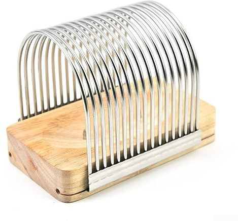 Vilgftyiet Cortador de pan de acero inoxidable con base antideslizante, mango de madera de roble para cortar pan, pasteles y productos horneados en la cocina del hogar (plata)