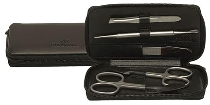 Windrose 5-teilig Maniküretui Ambiance/schwarz (Leder) - Hochwertige Handarbeit - Breite 12 cm - Leder