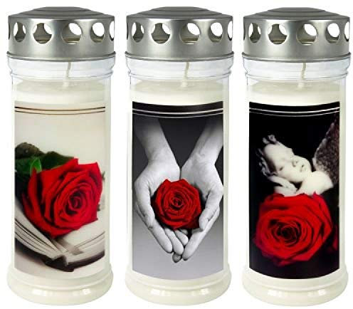 Grabkerze - Grablicht - Motivkerze - Gedenkkerze - 3er Set Dauerbrenner 150-160 Std.