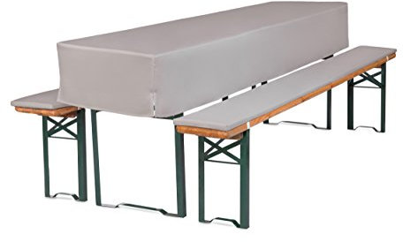 TexDeko Bierbankauflagen gepolstert 220x25x2cm mit Tischdecke 3TLG Set waschbar für Bierzeltgarnitur (220x70x30cm Grau)