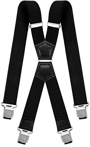 Decalen Mens Braces X Style Very Strong Clips Adjustable One Size Fits All Heavy Duty (Black 2), One Size - Long