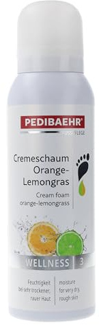 Pedibaehr Wellness Fußpflege Cremeschaum Orange-Lemongras 125ml | effektive Wirkstoffkombination aus 5% Urea, Panthenol und Extrakten aus Ginkgo, Ginseng und Zitrone