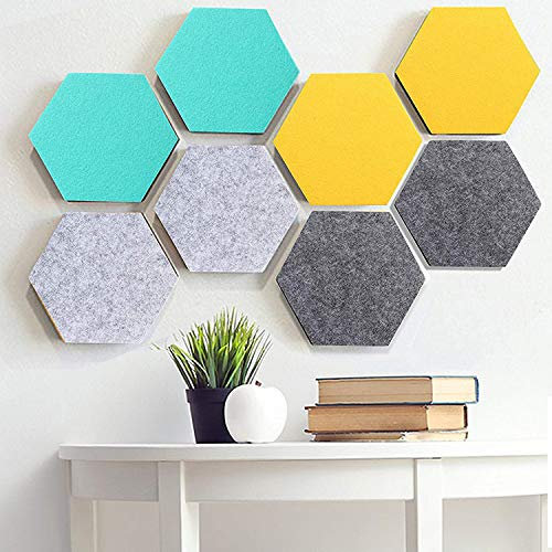 HyFanStr 8 Stück Filz Sechseckige Pinnwand, Selbstklebende DIY Memoboard mit 16 Stück Pushpins, Bunte Bulletin Board Wanddekoration für Büro, Küche