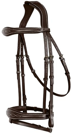 Exion Horse English Jumping Flash Bridle with Ergonomic Crownpiece, Soft Padded Anatomical Snaffle Noseband & Rubber Reins | Royal English Bridle (Choco Brown, Full)