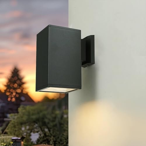 Licht-Erlebnisse XXL Wandleuchte Außen eckig IP54 E27 H20cm aus Aluguss anthrazit down für Hauswand Eingang Hof Garten modern Außenleuchte Außenlampe Wandlampe