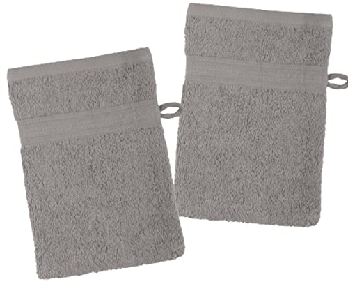 Lovely CASA – Set di 2 guanti da bagno – dimensioni 15 x 21 cm – 100% cotone biologico – Colore tortora – Modello Laguna – Biancheria da bagno, morbidi e di buona qualità – Certificato Oeko Tex