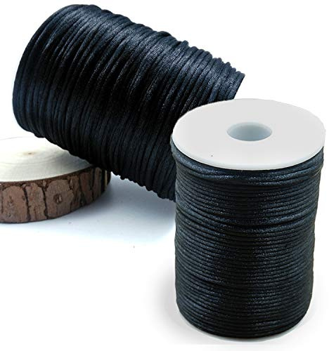 POTUANOT 2 mm x 200m Satinkordel Baumwollschnur,Kordel gedreht Schmuck Schnur Geflochten Zierkord,für Schmuckherstellung DIY Handwerk Machen(Schwarz)