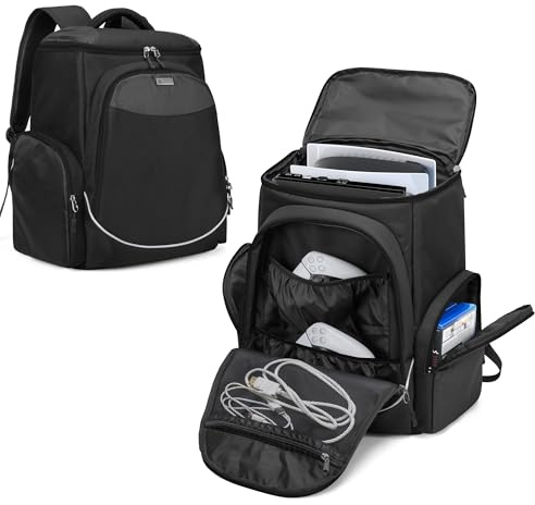 Trunab Rucksack für Videospiele, Aufbewahrung, kompatibel mit PS5/PS4/PS4 Pro/PS4 Slim/Xbox One/Xbox One X/Xbox One S, Reisetasche mit Taschen für Laptop 15,6 Zoll und Spielzubehör