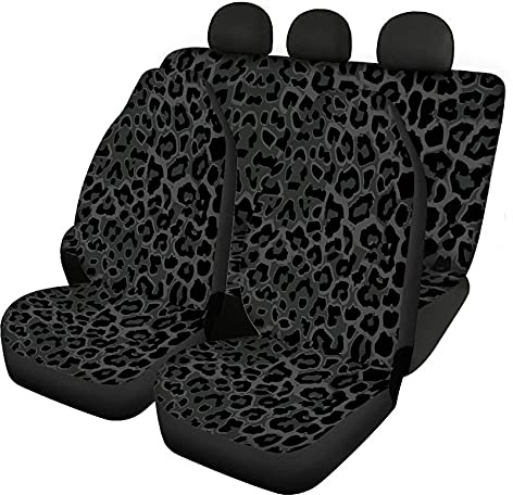 UOIMAG Autositzbezüge für Herren und Damen, universelles Autositz-Zubehör-Set, Leopardenmuster, Schwarz, 4-teilig
