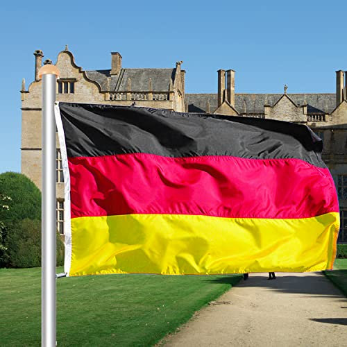 Lospitch Aluminium Fahnenmast 6,5m, Witterungsbeständigem Teleskop Fahnenstange, inkl. 150 * 90cm Deutschlandfahne und Bodenhülse, 11m Zugseil, Höhenverstellbar Mast, für Garten, Sportereignisse