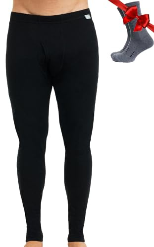 Merino.tech 100% Pantalon Laine Merinos Homme + Chaussettes (Small, 165 Black)