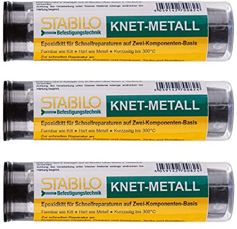 3x Knet-Metall 2k 56g | Flüssigmetall, Metallkleber, Kaltmetall, Kleber für Metall | 3 Stück