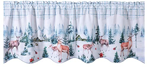 heimtexland ® Scheibengardine Weihnachten Deko Gardine 45x120 Fensterdekoration Landhaus Winter Rehe Typ651