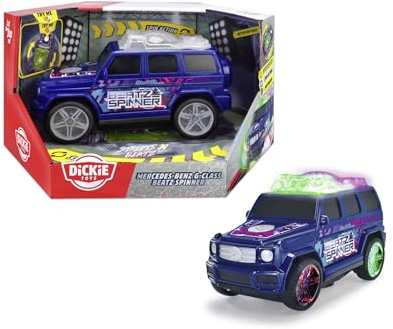 Dickie Toys 203765009 - Mercedes-Benz G-Class Beatz Spinner - Mercedes-Benz G-Class Beatz Spinner med Lampor på Taket och i Bildäcken, Kan Snurra i 360 Grader samt Ljudfunktioner, 23 cm, Från 3 år