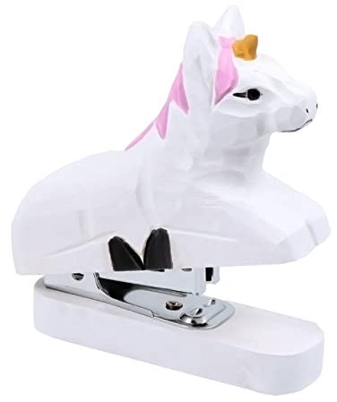 STOBOK Holzhefter Kleiner Hefter Tragbarer Handhefter aus Holz mit Tiermotiv Einhorn Handgefertigte Holzschnitzerei für Schule Büro Zuhause Desktop Dekoration