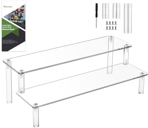 Worown Acrylic Riser Shelf, 2-Tier Clear Display Stand, Clear Display Riser Shelf for Cupcake, Trophy, Perfume, Figures, Cosmetics, Jewelry, Collections and Party Desserts