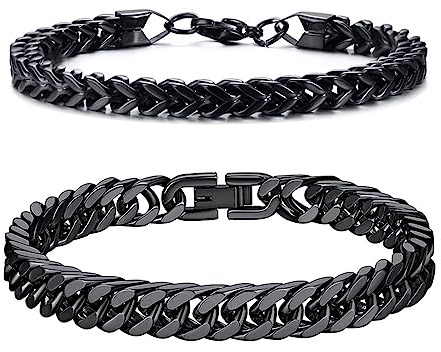 GoPaw 2Pcs Men's Stainless Steel Bracelet, Cuban Link Chain Bracelet, Hip Hop Jewelry Cuban Link Chain Bracelets, 19/21/23cm Stainless Steel Bracelets For Boys Men Dad