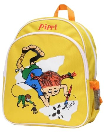 Pippi resväska med lång strumpa – rosa barnresväska – ryggsäck för flickor och pojkar – plast och polyester – ålder 3+, pippi ryggsäck gul, 120x270x320mm