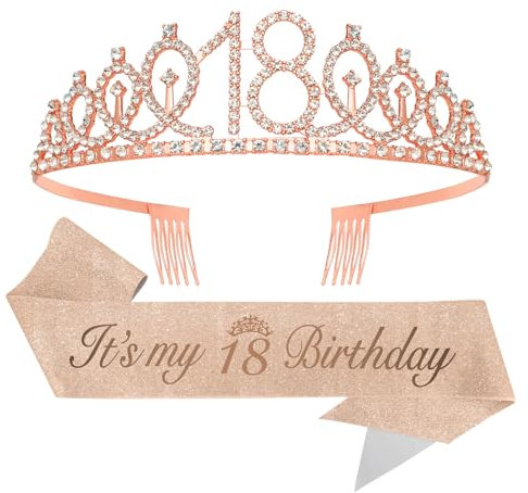 18. Geburtstag Mädchen, Geburtstagskrone, Krone 18 Geburtstag Mädchen, 18. Geburtstag Schärpe und Tiara, 18 Geburtstag Geschenk, 18 Geburtstag Deko, 18 Diadem Party Dekorationen Geschenkideen