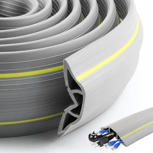 SDLDEER Boden Kabelbrücke, 3 Meter PVC Kabelkanal Boden Flach, Grau Bodenkabelschutz, Boden-Kabelabdeckung, Fussboden Kabelkanal zum Büro, Werkstatt, Lager, Konzert usw