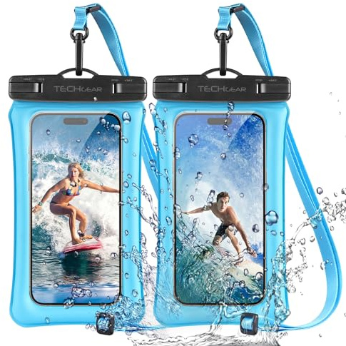 TECHGEAR Waterproof Phone Pouch, [2 Pack] IPX8 Floating Case for Swimming, Waterproof Phone Bag with Lanyard Compatible for iPhone 17 16e 16 15 14 13 12, Samsung S25 S24 S23 Ultra A17 A26 A36 A56 etc