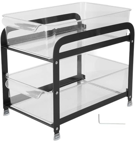 Support de Stockage à 2 Couches, Support de Rangement Coulissant Polyvalent pour Armoire de Rangement, Support de Tasse D'eau de Bureau, Support de Stockage de Tasse de Thé de Type Traction(Noir)