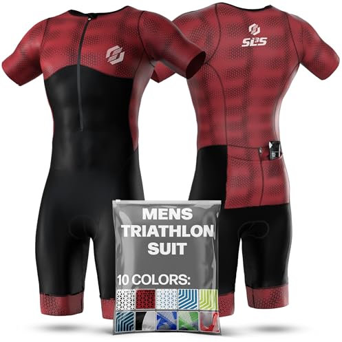 SLS3 Triathlon Anzug Herren - Trisuit Einteiler – Triathlonanzug - Triathlon Einteiler - Aerodynamischer Kurzarm Trisuit, (Claret Blur, L)