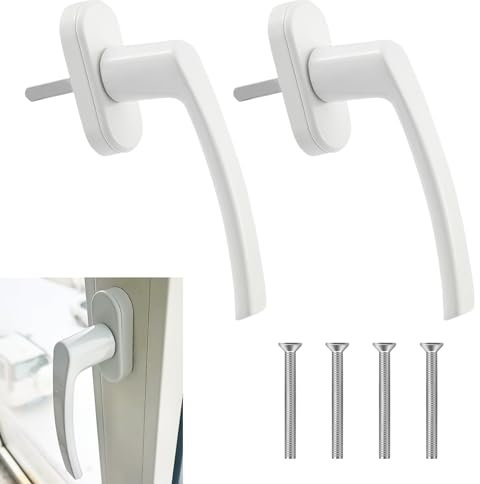 Set di 2 Maniglie per Finestre e Porte in Alluminio con Base Plastica - Ideali per Uso Interno, Sostituzione Facile e Veloce, Design Ergonomico, Installazione Senza Serratura (bianco)
