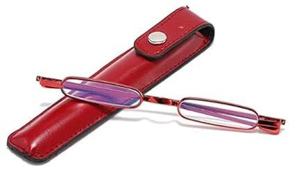 Viseng Mini Schmal Lesebrille Ultradünne Metall Lesehilfe mit kompakte und tragbare Ultraleicht Kleines Lederetui 2.50