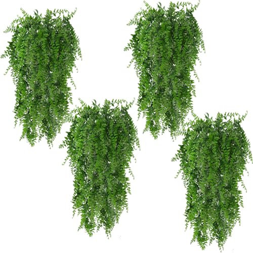 Vopie Paquete de 4 plantas artificiales de helechos Boston, enredaderas falsas para colgar, decoración de hiedra de plástico para pared, interior y exterior, cestas colgantes de boda, decoración de