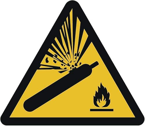 Segnale di avvertimento di bombole di gas in plastica Ø 10 cm a norma ISO 7010, ASR A1.3 (resistente alle intemperie)