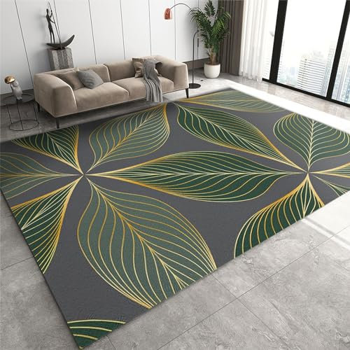 SANSJI LuxuriöSer Exotischer Botanischer Dschungel Teppiche Gegend, Goldgr üne BläTter Kurzflor Kinderteppich - für Terrasse Garten, Küche, Bad Oder 60 x 90 cm