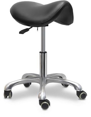 LIMKOMES Sattelhocker, neigbar, ergonomischer Drehhocker, Stuhl mit hydraulischem Heben, höhenverstellbar, Rollhocker für Büro, Schreibtisch, Klinik, Zahnarzt, Spa, Schwarz