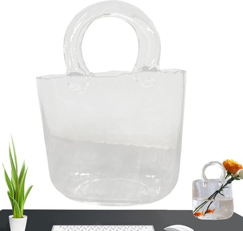 Vase Für Blumen Einzigartige Handtasche Vase, Glas Handtasche Vase Mit Blase Und Griffen Für Blumen, Sprudelte Klare Glas Geldbeutel Dekorative Wasserpflanze, Glasvase Für Herzstück, Blumenarrangemen