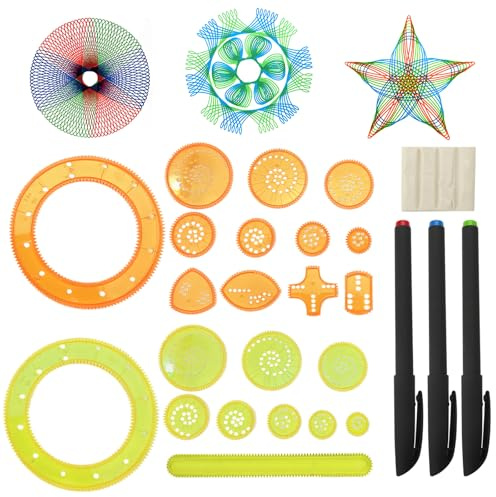 ZMDMAH Spirographe, 28 pièces Spirograph Deluxe Set,Dessin Spirale Ensemble, Multifonctionnel Spiral Designer, Mandala Designer, Creatif Pochoirs pour Peinture,Modèles de Dessin pour Enfants