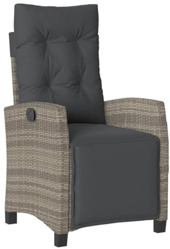 KOIECETA Gartensessel mit Fußteil Verstellbar Grau Poly Rattan