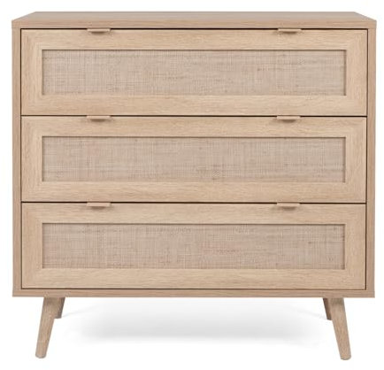 Furn.Design Schubkastenkommode in Eiche Sonoma mit Bast - Dekor, Kommode skandinavisch für Wohnzimmer, Esszimmer und Flur, 80 x 80 cm Niran